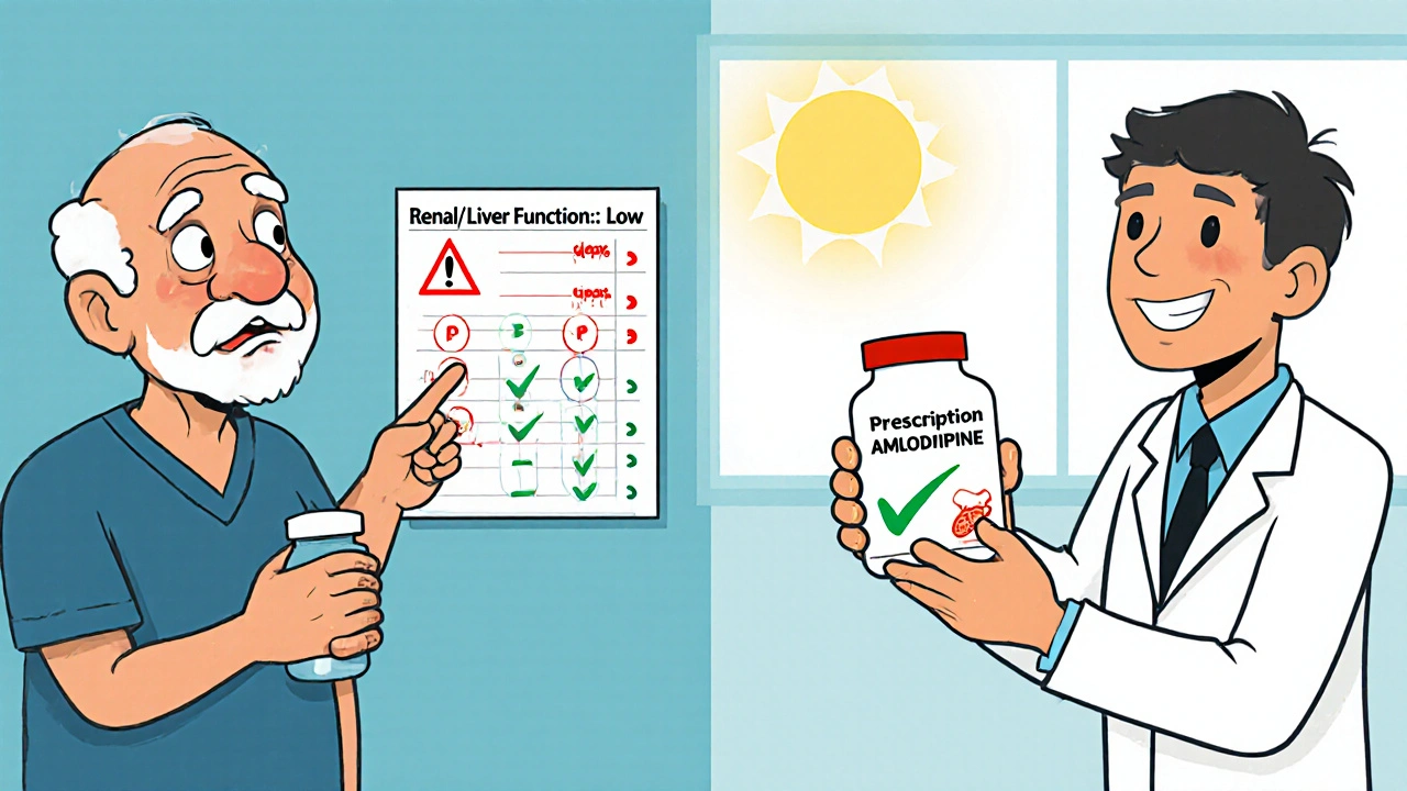 Comparación visual: médico advierte sobre riesgos del propranolol vs. farmacéutico entrega alternativa segura.