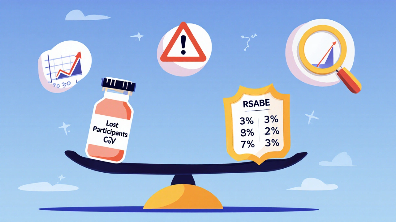 Balanza con medicamento y calculadora, rodeada de íconos de variabilidad y márgenes ampliados por RSABE.