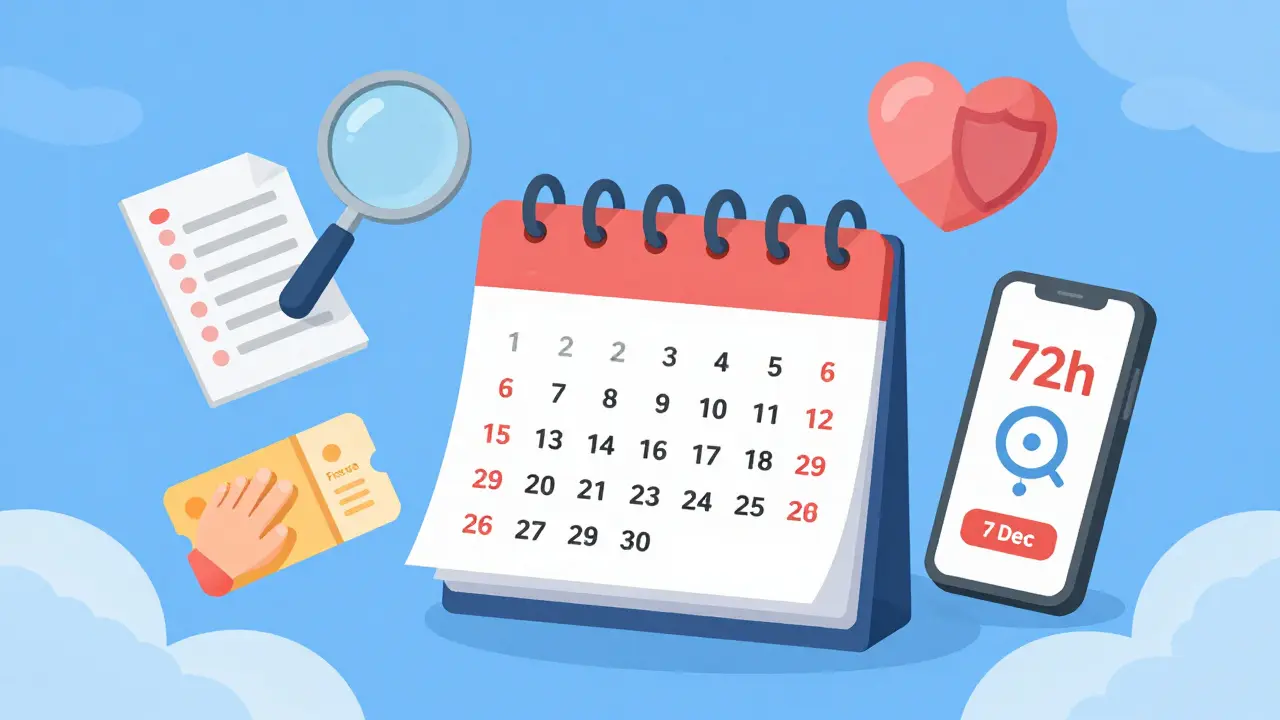 Calendario con fechas clave y símbolos para navegar cambios en seguros de salud.