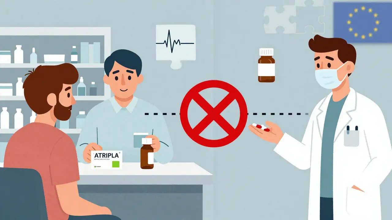 Paciente en España recibe una píldora combinada; en Barcelona, recibe tres píldoras separadas, con un gran 'NO' entre ambos.