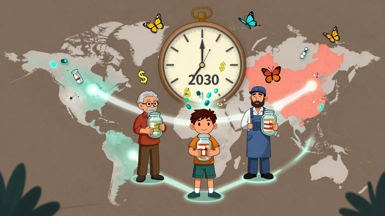 Un mapa mundial envía píldoras a personas de distintas edades, protegiéndolas de costos excesivos.