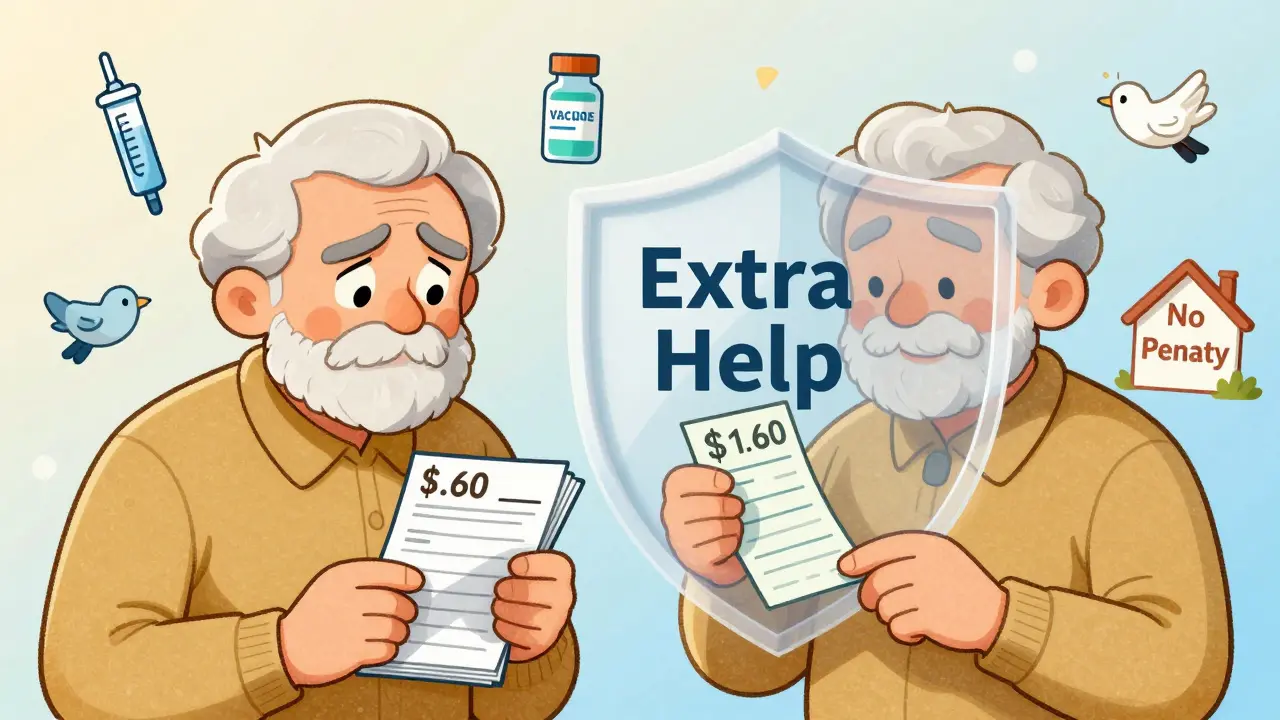 Comparación visual de gastos médicos antes y después de unirse a Extra Help con protección simbólica.