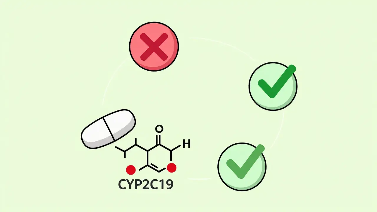 Tres inhibidores de bomba de protones con símbolos de interacción y estructura molecular