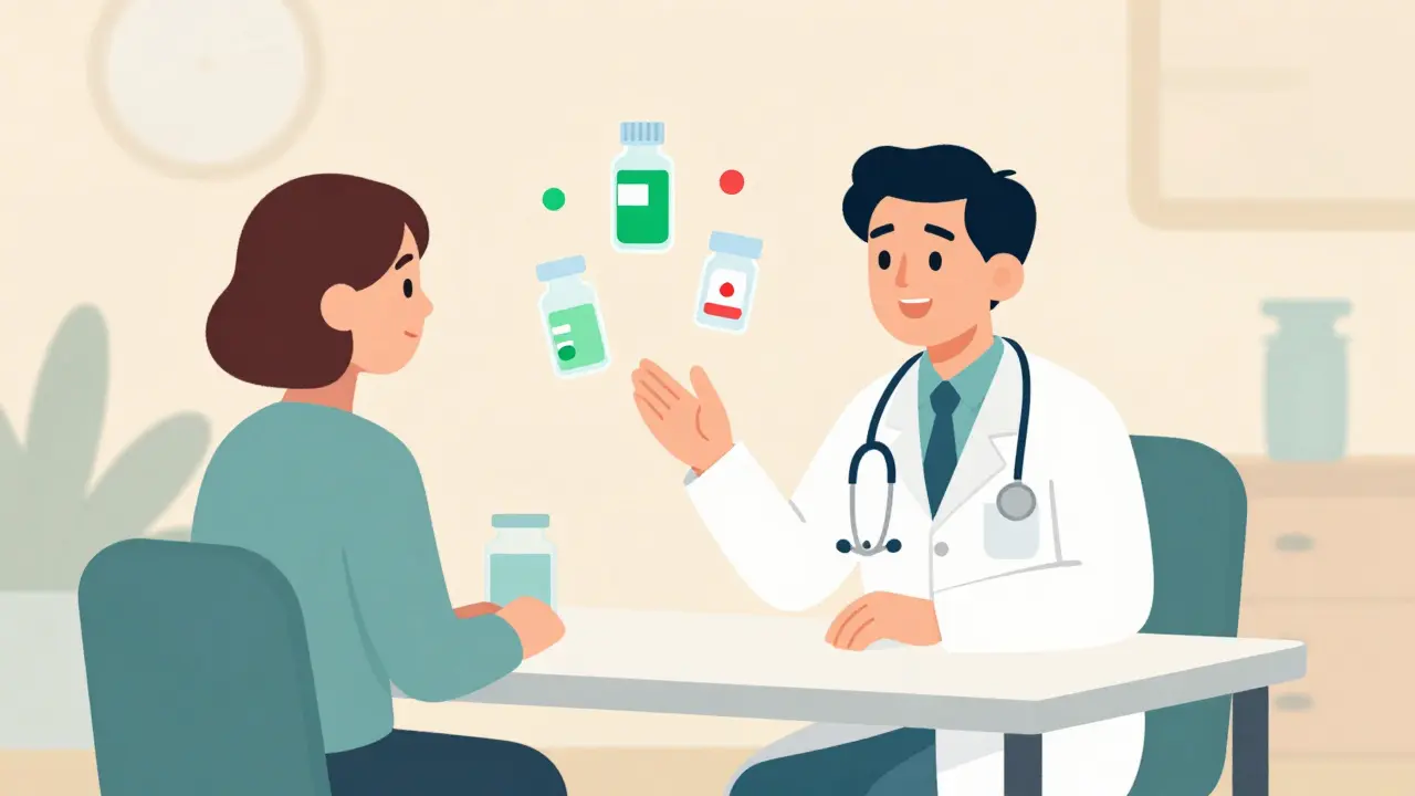 Consulta médica donde paciente y doctor discuten tratamientos