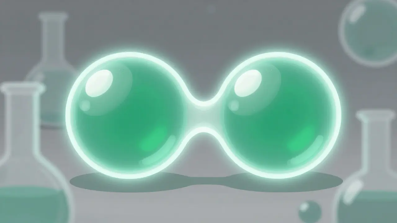 Esferas brillantes simbolizando ingredientes activos idénticos