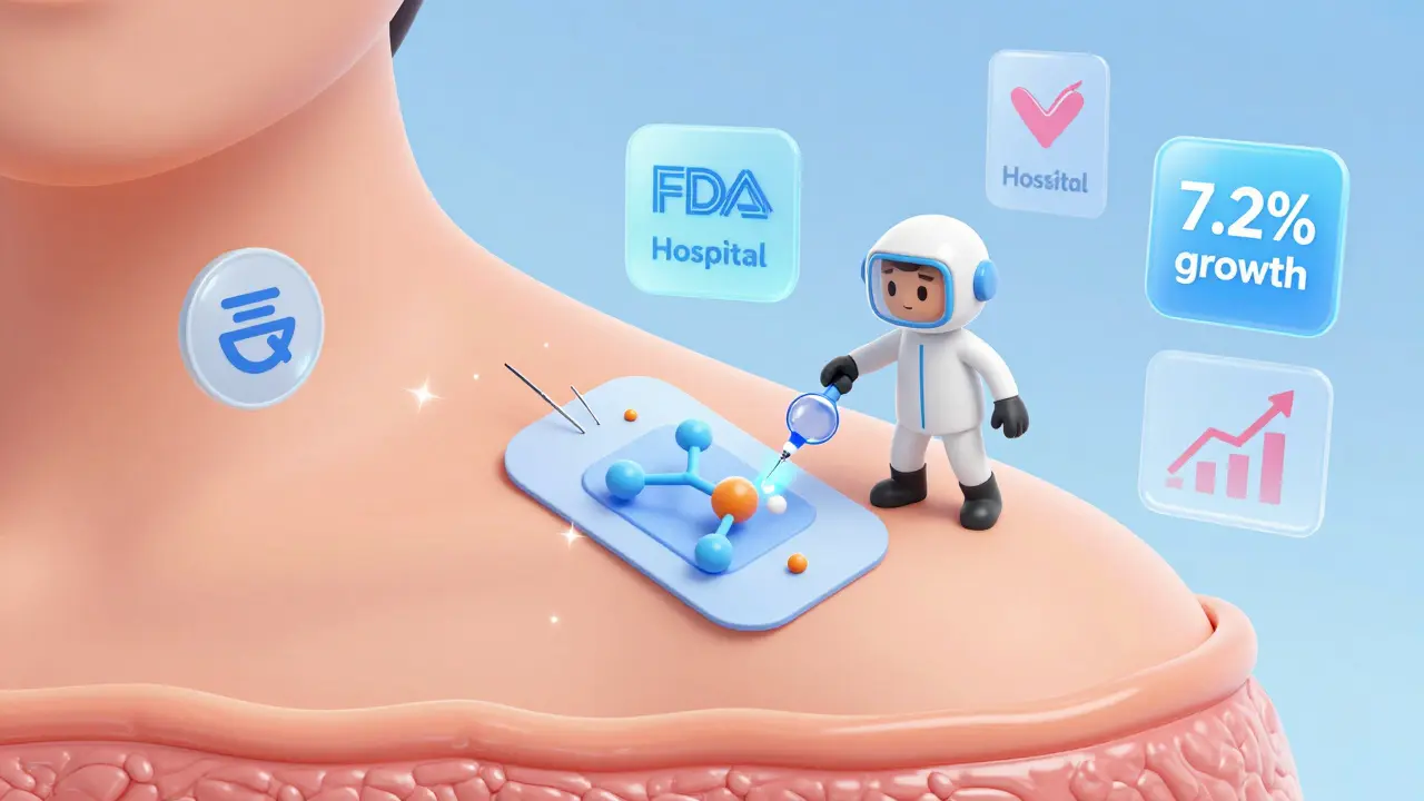 Un parche de microneedles entrega medicamento directamente al músculo, evitando el sistema digestivo y reduciendo riesgos sistémicos.