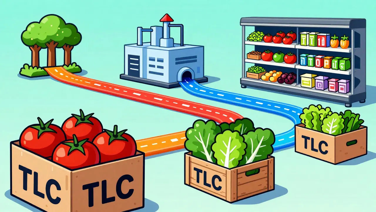 Cadena de suministro con códigos TLC y flujos de datos digitales