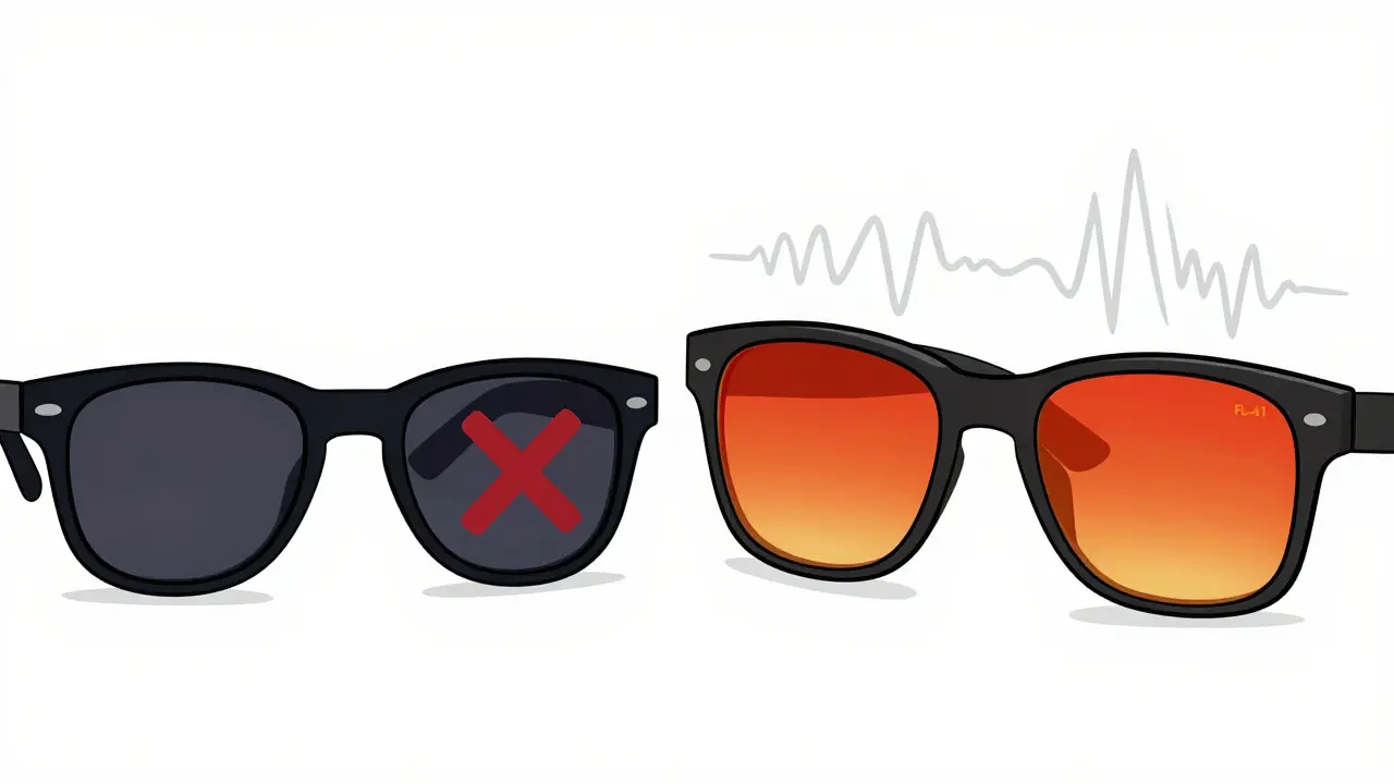 Comparación entre gafas normales y lentes FL-41 efectivos