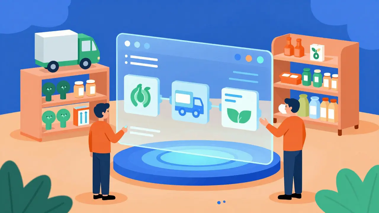Concepto futurista de blockchain para trazabilidad alimentaria