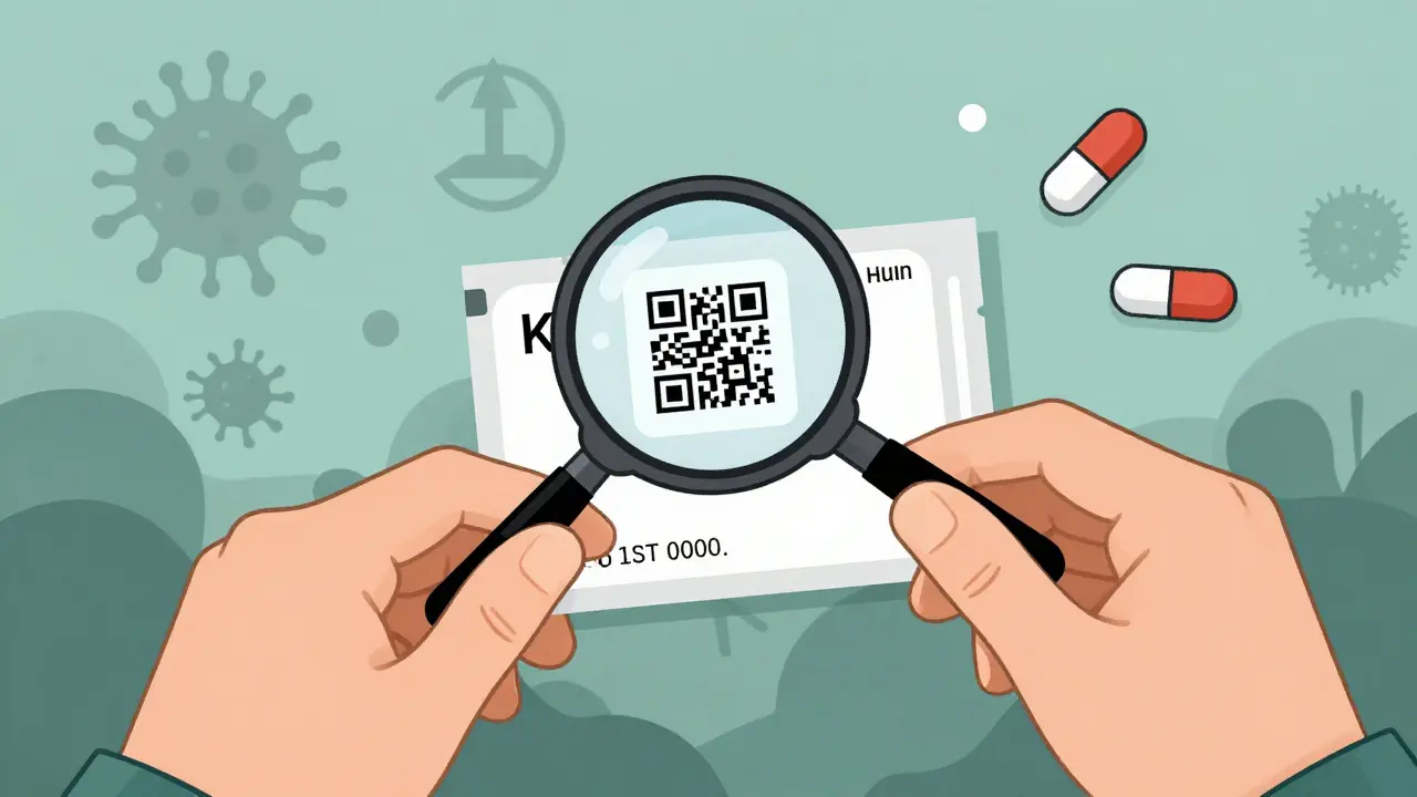 Verificación de código QR y lote en caja de medicamentos genéricos