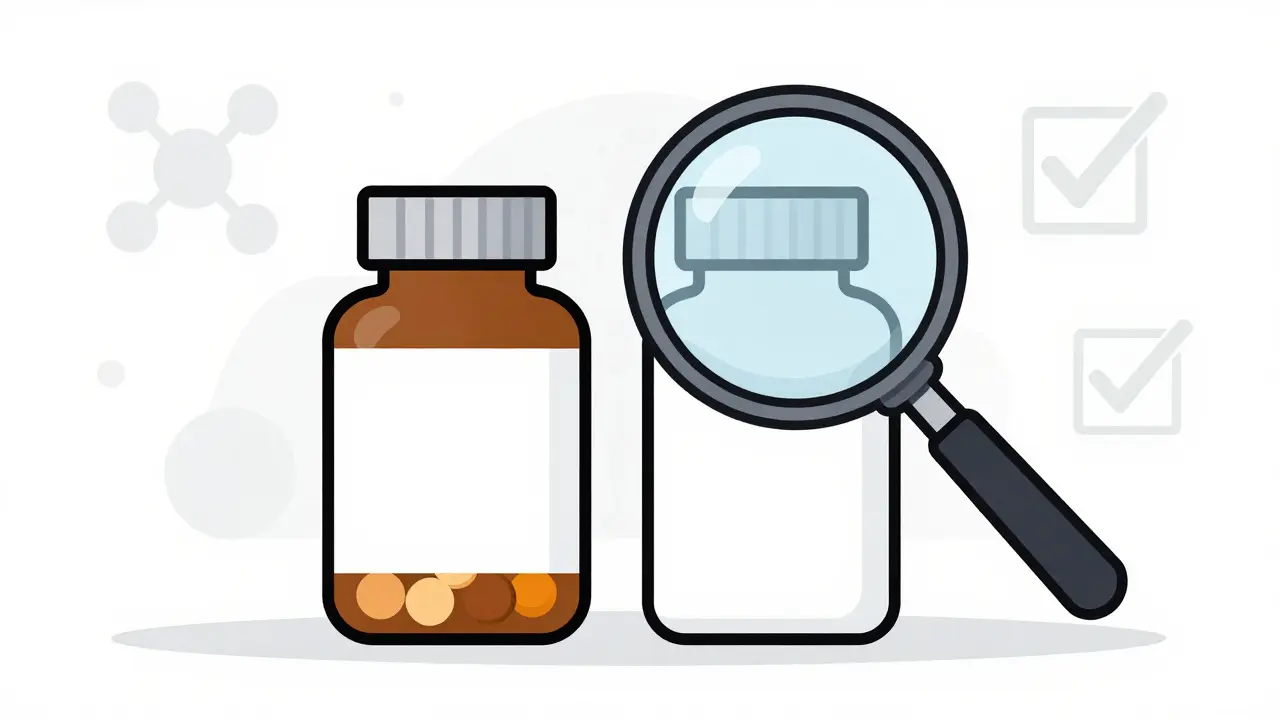 Botellas de medicamento genérico y original mostrando equivalencia científica