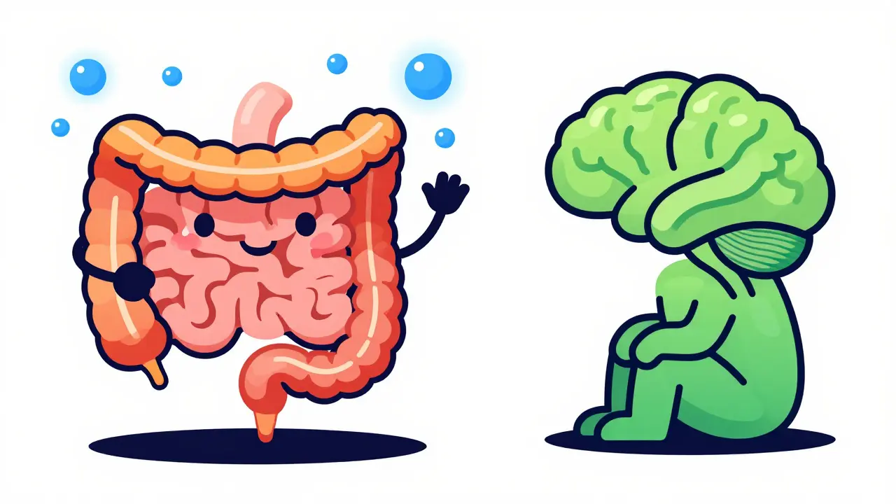 Ilustración conceptual del intestino reaccionando a la serotonina