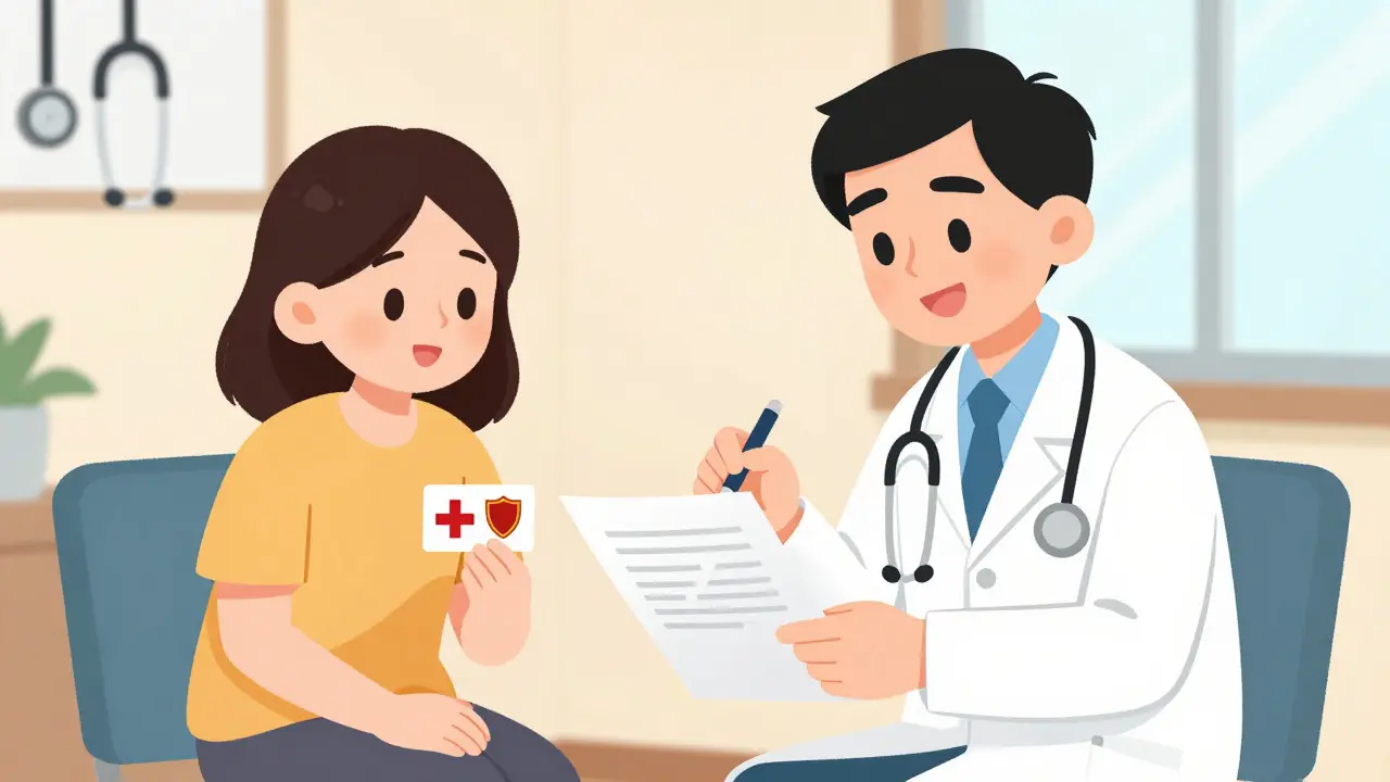 Doctor y paciente revisando juntos un documento físico para actualizar alergias